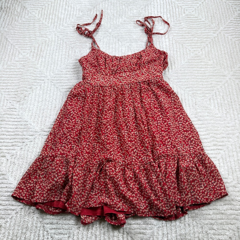 Princess Polly Floral Mini Dress Womens 4 Red Tie Strap Ruffle Smocked Summer